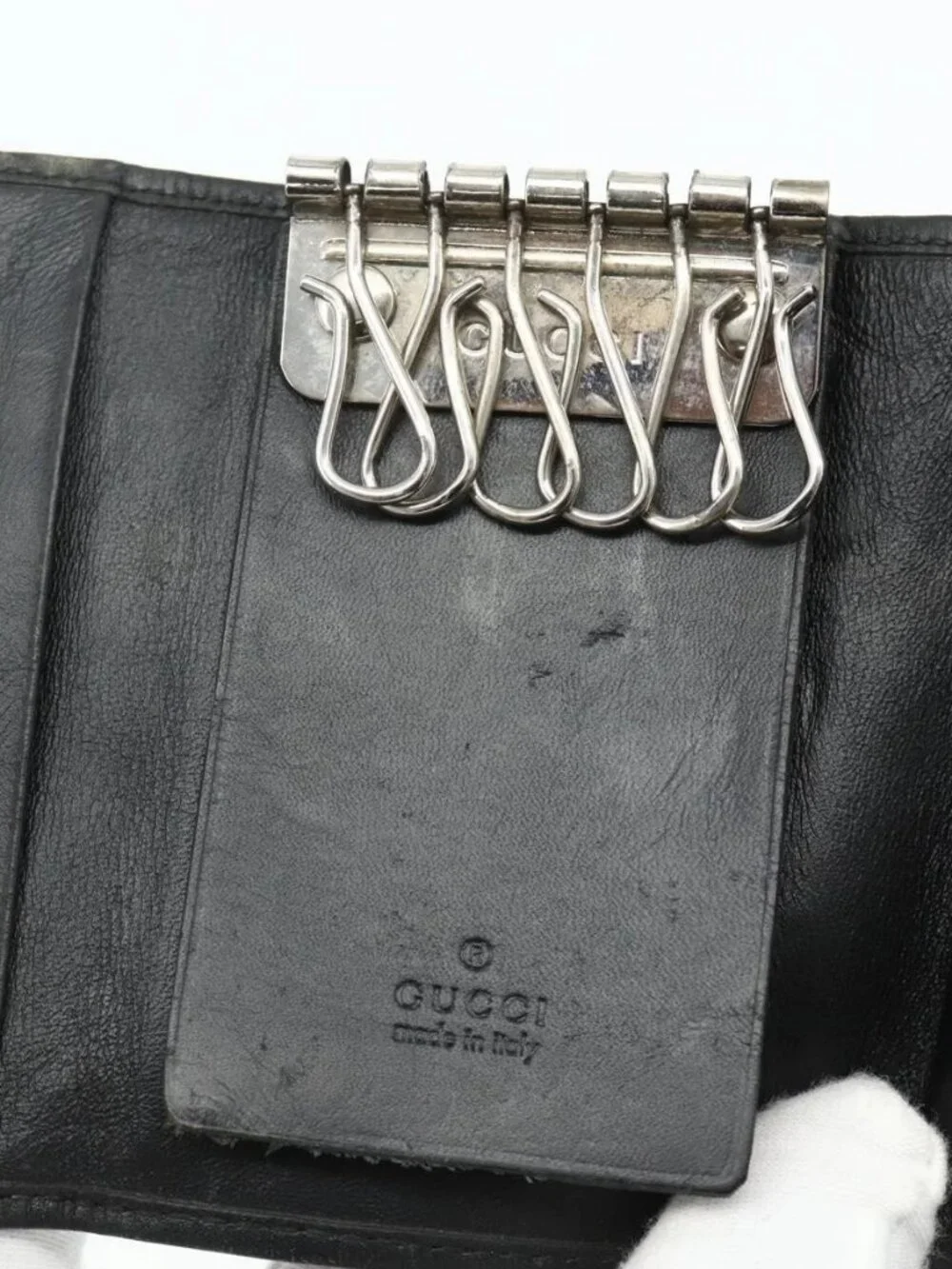 GUCCI GG Canvas Key Case Silver Black Auth